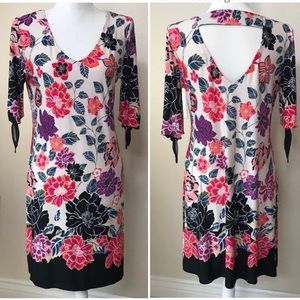 MSK Floral V-Neck Dress Split Tie Sleeve NWOT Sz 6